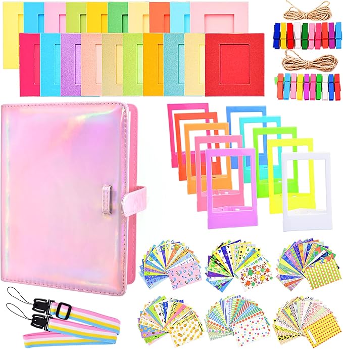Sunmns Accessories Bundle Kit Compatible with Fujifilm Instax Mini 12 11 9 8 90 70 Instant Camera, Include Album, Film Stickers, Photo Frames, Hanging Frame, Strap (Bright Pink)