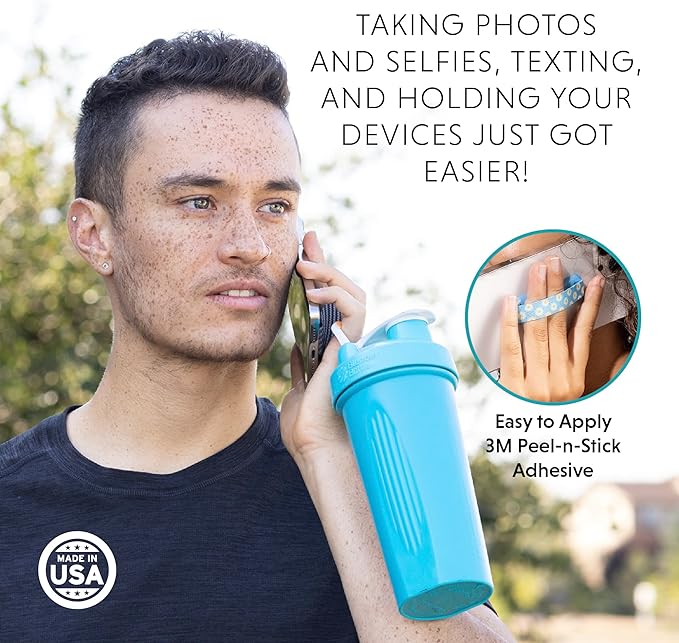 LOVEHANDLE Universal Phone Grip for Smartphones & Mini Tablets - Phone Holder for Hand - Wireless Charging Compatible - Made in The USA - Reflex Blue
