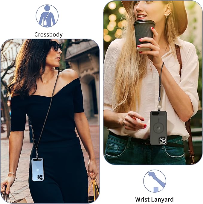 CACOE Cell Phone Lanyard 2 Pcs-1 Pcs Adjustable Neck Strap,1 Pcs Wrist Strap, 2 Pcs Pads, Universal Crossbody, Multifuctional Compatible with Most Smartphones(Black)