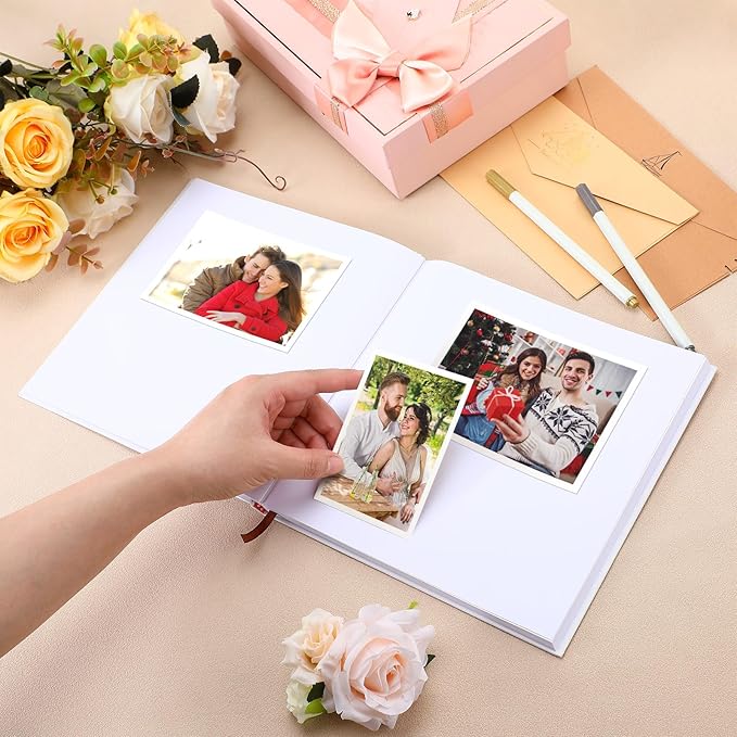 Colarr Hardcover Couples Scrapbook 144 Pages 8.7 x 8.7" Couples Photo Album Scrapbook Journal for 1 Year Wedding Memory Anniversary Photo Book Gift with 2 Markers(White,Memories of Us)