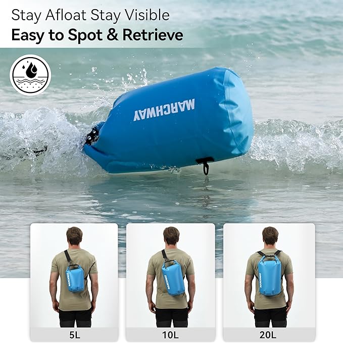 MARCHWAY Floating Waterproof Dry Bag Backpack 5L/10L/20L/30L/40L, Roll Top Sack Keeps Gear Dry for Kayaking, Rafting, Boating, Swimming, Camping, Hiking, Beach, Fishing