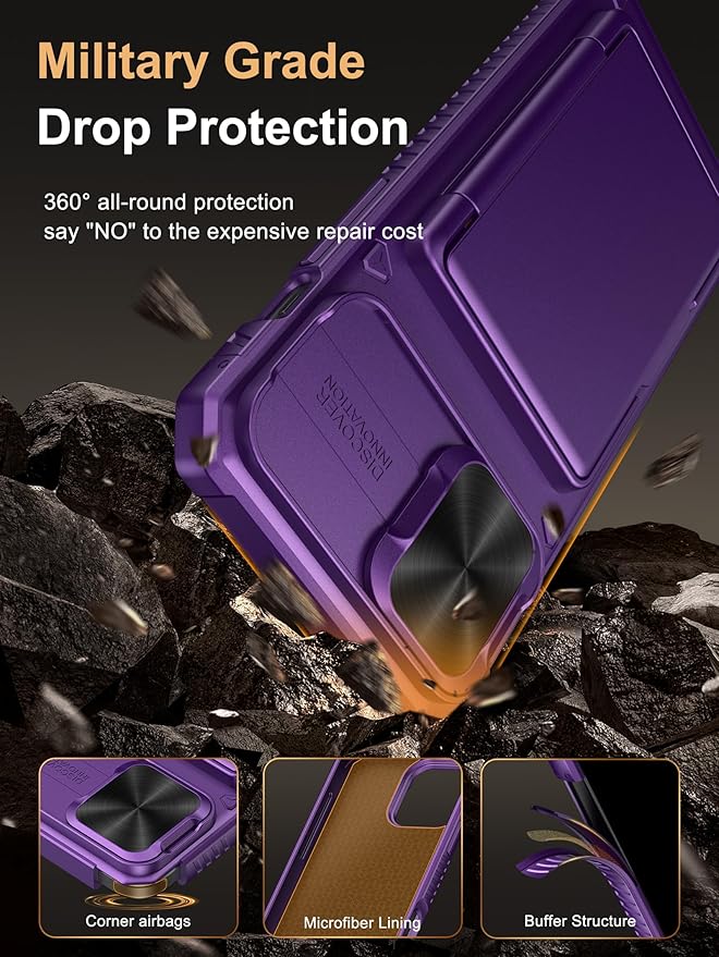 Vihibii for iPhone 13 Pro Max/iPhone 12 Pro Max Wallet Case, Built-in Card Holder (4 Cards), [RFID Blocking] & Slide Camera Cover, Military Grade Drop Protection, Rugged Hard Phone Case, Dark Purple