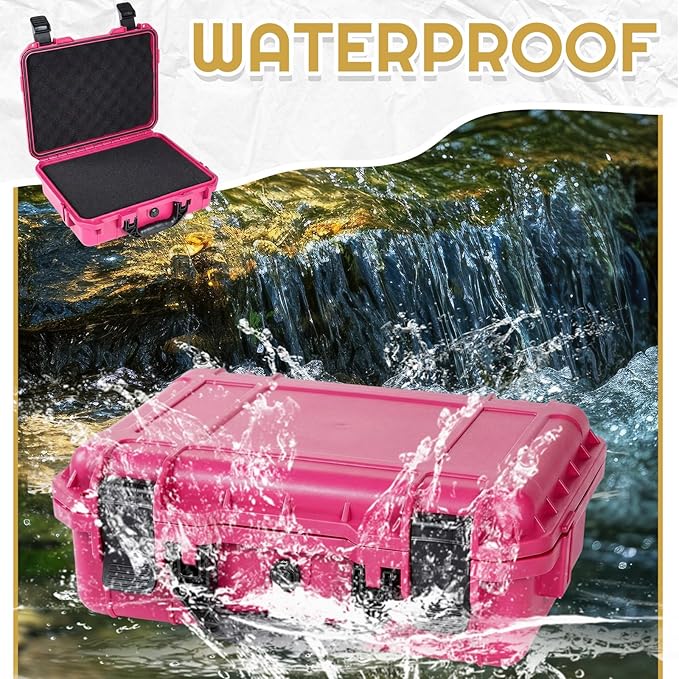 Relaxweex Rose 1 Pcs Waterproof Hard Case with DIY Customizable Foam Insert Portable Protective Case with Knife for Camera Drones Equipments Tools Test Instruments (14.3 x 11.4 x 4.5 Inch)