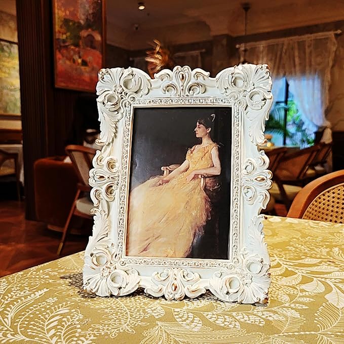 CISOO 4x6 Vintage Picture Frame Antique Ornate White and Gold Photo Frame, for Table Top and Wall Display, Decorative Floral Design Retro Home Decor, Photo Gallery Art
