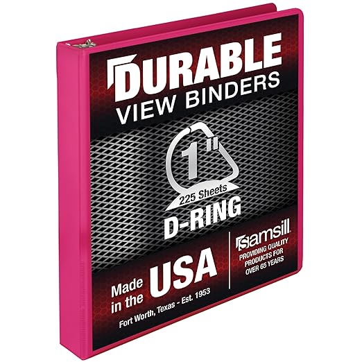 Samsill Durable 1 Inch Binder, Made in The USA, D Ring Binder, Customizable Clear View Cover, Magenta, Holds 225 Pages