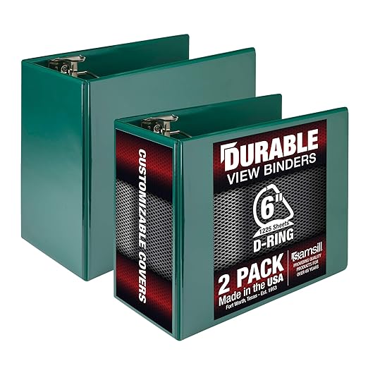 Samsill Durable 6 inch 3 Ring Binder, Made in USA, Locking D Ring FSC 100% Recycled Chipboard, Green, 2 Pack