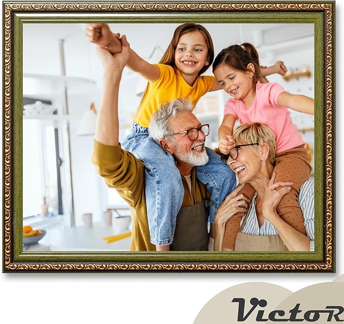 VictoR Picture Frame Chagall 11x14 Brown Green-Picture Frame for Photos in Size 11x14 Inch - Vintage Design with Shatterproof Acrylic Glass - Antique - only for hanging