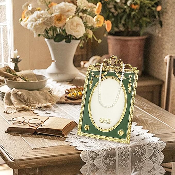 Gold Jewelry Display Holder Vintage Necklace Elegant Earring Holder & Necklace Stand for Women, Baroque Photo Frame Organizer with Velvet Backing, Wedding Gift & Mother’s Day Present