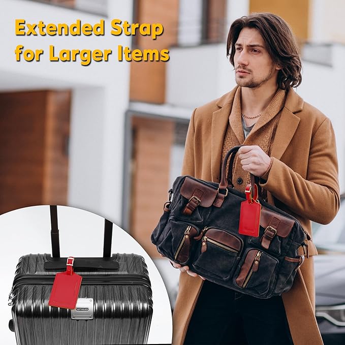 Travelambo 26 Pack Luggage Tags Faux Leather for Suitcases Travel Bag Labels with Protection Cover ID (Red Deep)
