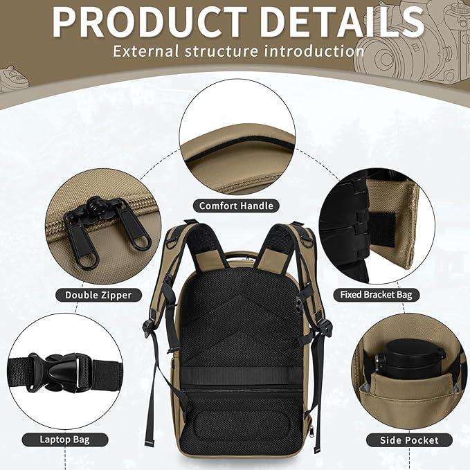 Camera Backpack, Hardshell DSLR Photography Camera Bag with Rain Cover, Waterproof Hard Shell Camera Case with Tripod Holder & 15.6" Laptop Compartment Compatible with Canon/Nikon/Sony/DJI Mavic Drone