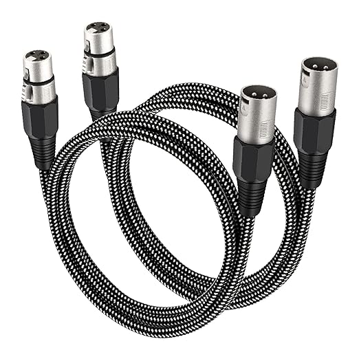 XLR Cable 6 FT/2 Pack, Microphone Cable 3 Pin Nylong Braided Balanced XLR Male to Female Heavy Duty Mic Patch Cords (Pure Copper Conductors)