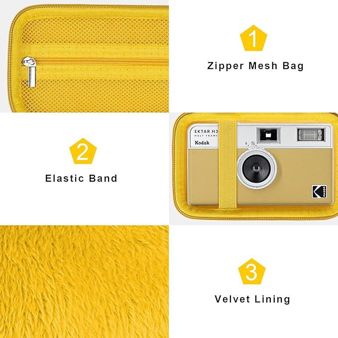 Canboc Carrying Case for KODAK EKTAR H35/ H35N/ KODAK Snapic A1 Film Camera, H35/ Snapic A1 Film Camera Bag, Zipper Mesh Pocket fits Film, Batteries, USB Cable, Yellow (Case Only)