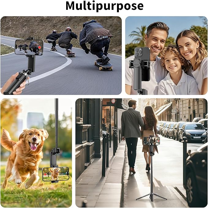 iPhone Gimbal Stabilizer, Estabilizador de Celular Profesional, Android Smartphone Aluminum Extendable Selfie Stick Tripod, 360° Automatic Rotation, Auto Balance for Live Video Recording, Vlogging