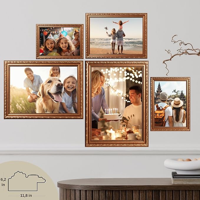 VictoR Picture Frame Chagall 5x7 Picture Frame Brown Gold - Vintage Picture Frames with Shutterproof Acrylic Glass - 5 x 7 Photo Frame - Antique
