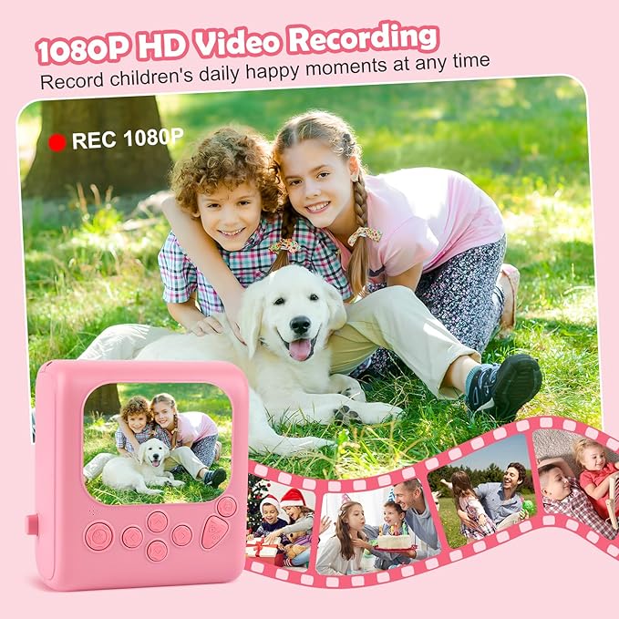 Kids Instant Print Camera,1080P Digital Camera for Kids with 32GB Card, for Grandkids,4 6 7 8 9 10 Year Old Girls Boys Birthday Gifts, Instant Print Toys for Girls 6-8 8-10