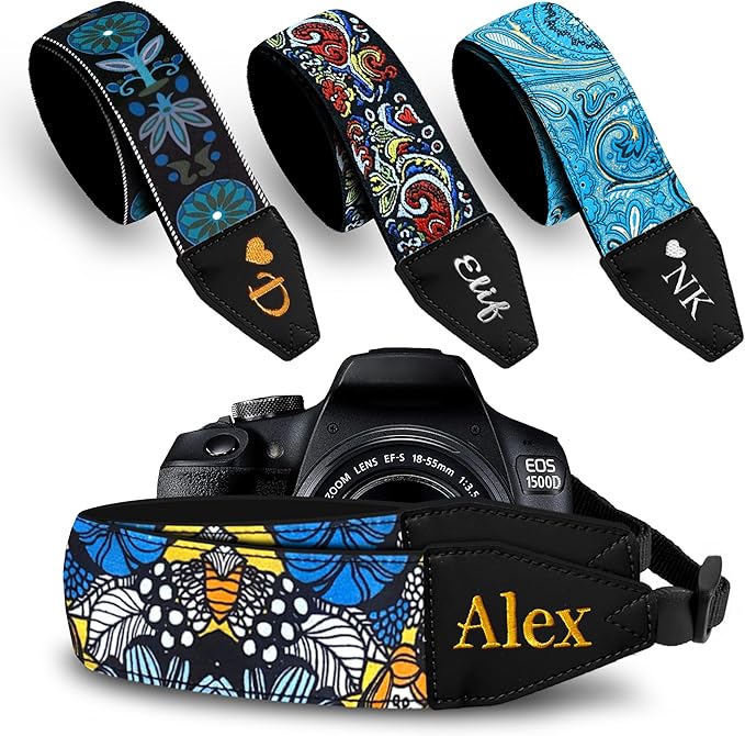 Art Tribute Camera Strap for All DSLR and Mirrorless Cameras. Add Your Name Or Initials Make It a Personalized Gift