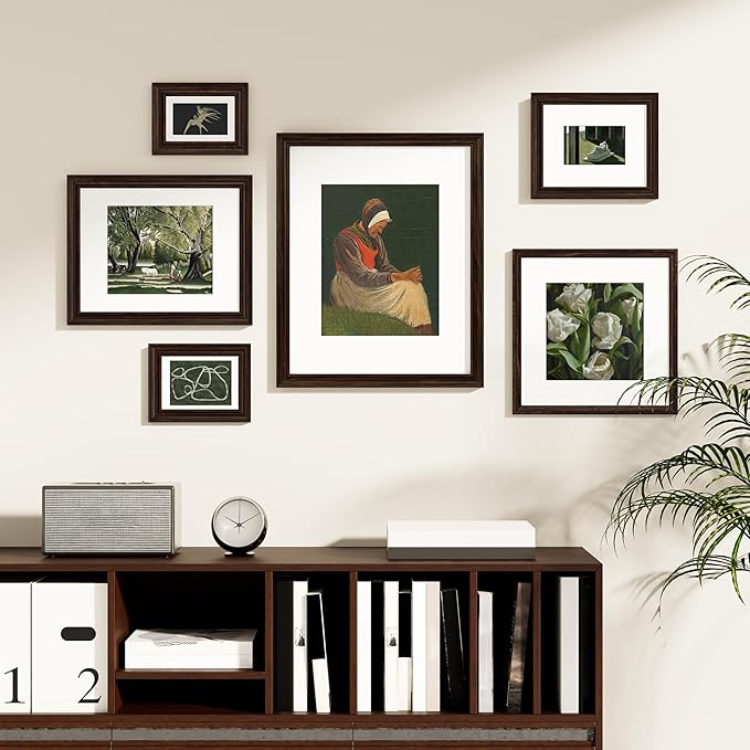 Vittanly 16x20 Picture Frames Set of 2, Ornate Vintage Photo Frame for Wall Mount, Display 11x14 Pictures with Mat or 16x20 without Mat, Rustic Brown