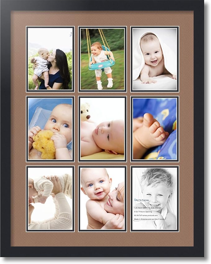Art to Frames Double-Multimat-1048-767/89-FRBW26079 Collage Photo Frame Double Mat with 9-5x7 Openings and Satin Black Frame