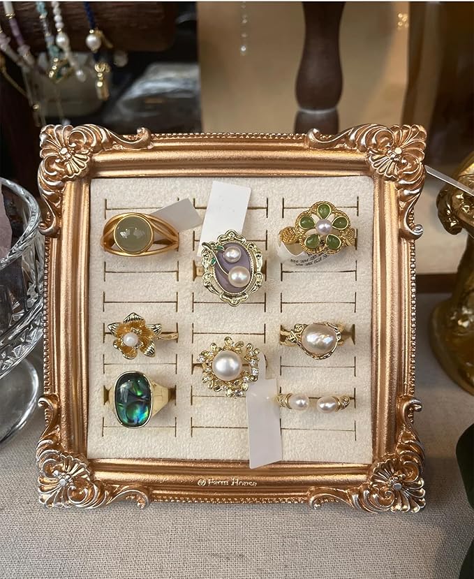2PCS Jewelry Display Stand Vintage Ring Holder Box Earring Tray Retro Picture Frame Style Ring OrganizerJewelry Frame with Velvet