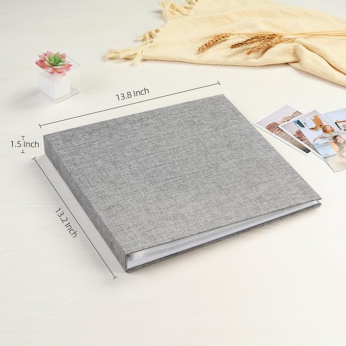 Mublalbum 12x12 Inch Large 3 Ring DIY Scrapbook Photo Album with 40 Plastic Sleeves 80 Pages Linen Cover Folder Binder for Baby Travel Wedding Couple Anniversary and DIY Projects (Grey)