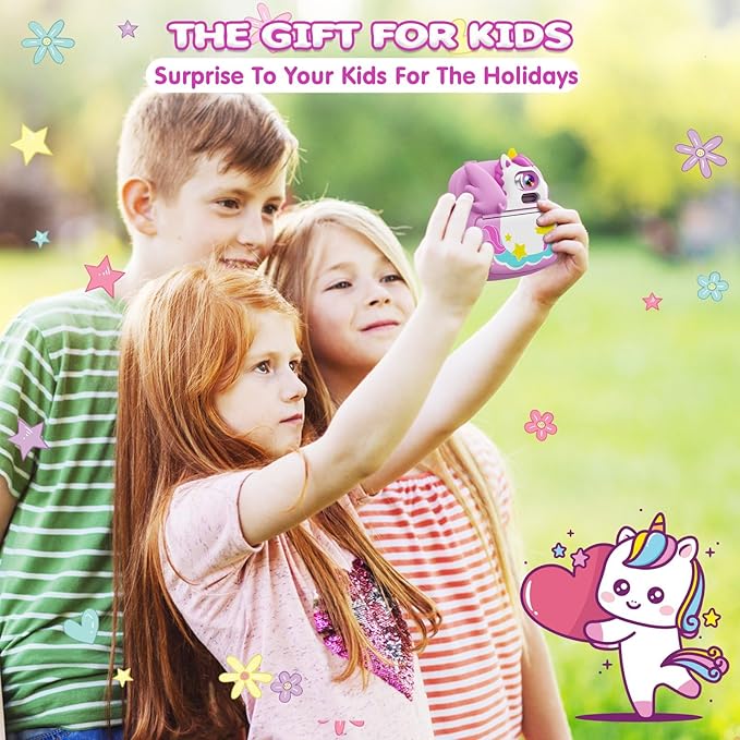 Kids Camera Instant Print, 12MP & 1080P Instant Camera for Kids with 32G Card & Print Paper, Selfie Digital Video for Toddler,Christmas Birthday Gifts for Girls Boy Age 3-12 (Purple)