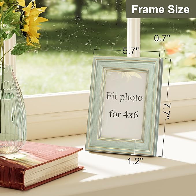 Vittanly 4x6 Picture Frame Set of 4, Vintage Photo Frame for Wall or Tabletop, Display 4x6 Pictures, Rustic Farmhouse Home Decor, Light Green