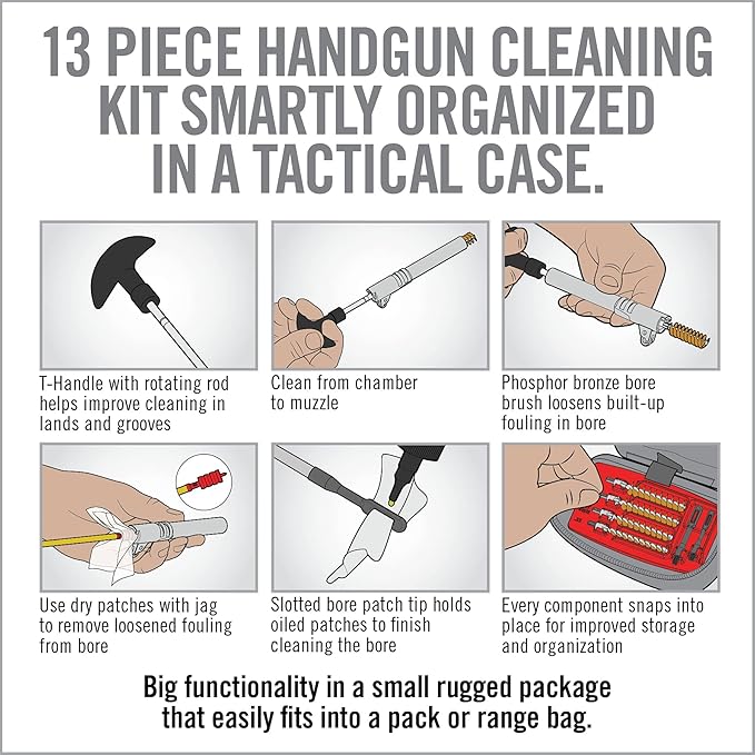 Real Avid Handgun Cleaning Kit | Includes Gun Cleaning Mat 19x16 with Magnetic Parts Tray & Gun Cleaning Supplies for 22, 357, 38, 380, 9mm, 40, 41, 44, 45 Caliber Pistols (Choose Style Below)