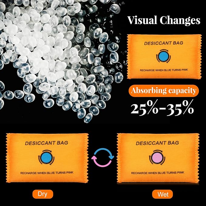 5 Packs 100g Rechargeable Desiccant Moisture Absorbing Bag for Storage Bin Silica Gel Dehumidifier Bag Reusable Indicating Desiccant Packet for Car Home Closet