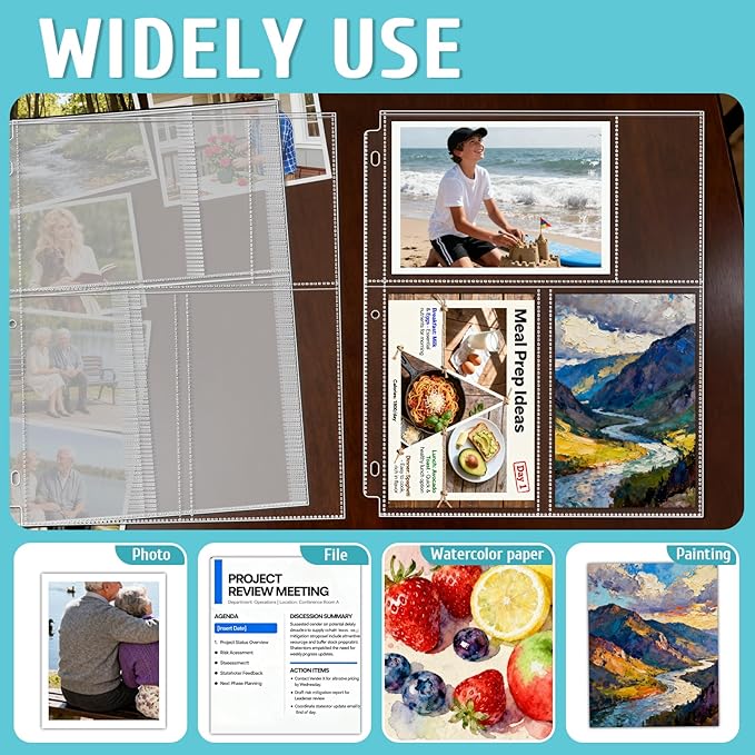 VOKOY 50 Pack 4" x 6" Clear Photo Sleeves for 3 Ring Binder, Double Sided 3-Pocket Sheet Protectors Archival Photo Album Postcard Refill Pages Storage Pockets Organizer, 300 Pockets