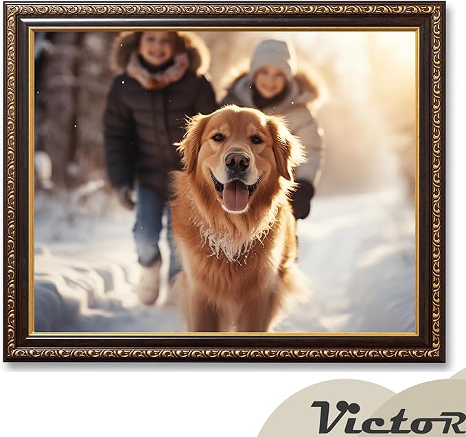 VictoR Picture Frame Chagall 11x14 Black Gold-Picture Frame for Photos in Size 11x14 Inch - Vintage Design with Shatterproof Acrylic Glass - Antique - only for hanging