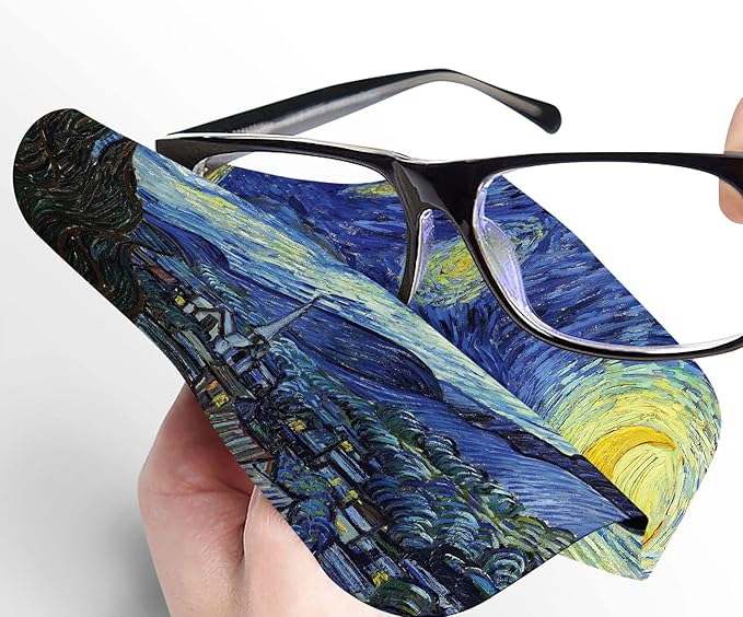 Quality Microfiber Lens Cleaning Cloth - 6”x6” - for Eyeglasses, Sunglasses, Phones, Screens, Blue-Light Glasses, Monitors - Fine Art Design (Van Gogh "Starry Night")