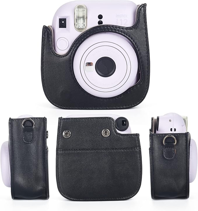 Phetium Instant mini 12 Camera Protective Case Compatible with Instax Mini 12 11,PU Leather Bag with Pocket and Adjustable Shoulder Strap (Black)