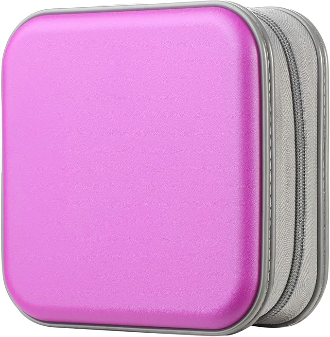 Alavisxf Purple 48 Capacity Hard Plastic DVD Case with Zipper - Portable Disc Wallet Bag for Car, Home, Travel