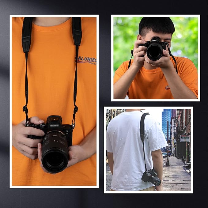JJC Mirrorless Camera Neck Strap Shoulder Belt for Sony ZV-E10 A7C A6600 A6500 A6400 A7 IV III A7R V IV A7S III A9 II Fujifilm X-T5 X-T4 X-T30 II Nikon Z30 Z50 Canon M50 M6 M5 Mark II -Black