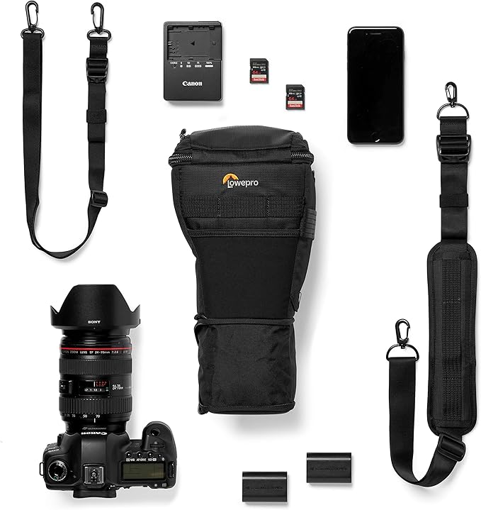 Lowepro ProTactic TLZ 70 AW DSLR toploader - Expand to Hold up to 24-70mm f/2.8 and Lens Hood with Portrait Grip - Camera Gear to Personal belongings - for DSLR Like Canon 5D - LP37278-PWW,Black