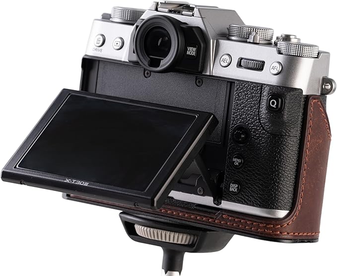 Handmade Genuine Leather Camera Half Case for FUJIFILM X-T30III /FUJIFILM X-T30III Camera Case/FUJIFILM X-T30III Case - Top Layer Cowhide Body + Metal Base Plate (Matte-Brown)