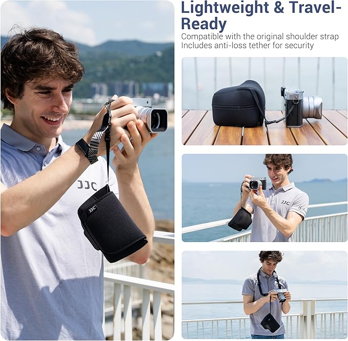 JJC Soft Neoprene Camera Case Pouch Bag for Fuji Fujifilm GFX100RF GFX 100RF with/without Original Lens Hood, GFX 100 RF Protective Storage with Inner Lanyard & Touch-Fastening Flap (NOT Fits GFX100)