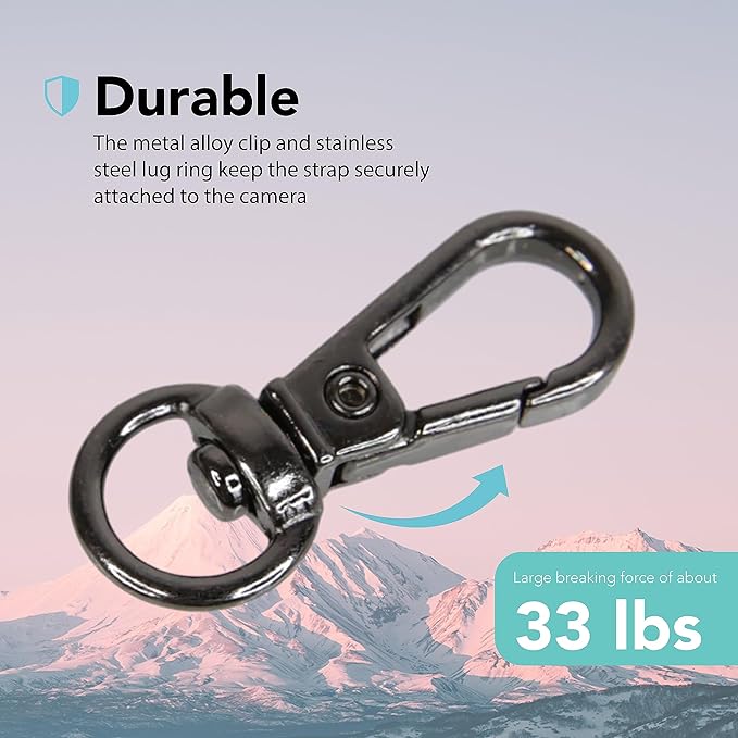 Foto&Tech Small Quick Release Adapter Clip for Camera with Round Lugs for Camera Strap, 33lb Breaking Force (10 Set, Gray)