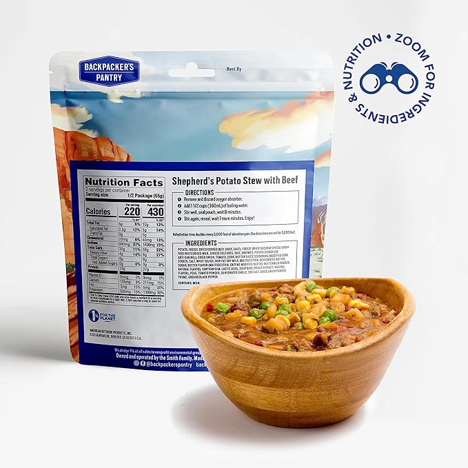 Backpacker's Pantry Shepherd's Potato Stew with Beef, 2 Servings Per Pouch (6 Count), Freeze Dried Food, 13 Grams of Protein, Gluten Free