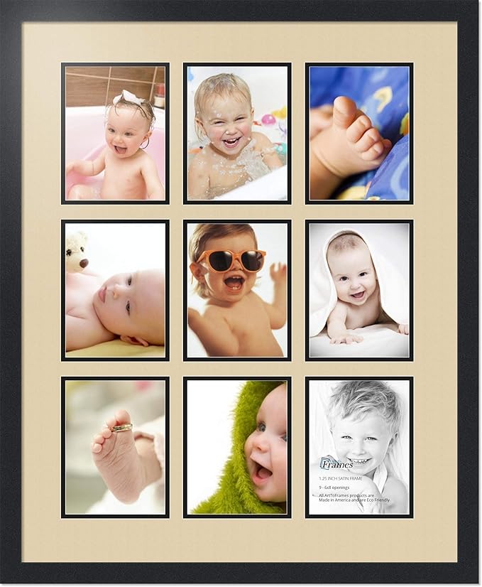 Art to Frames Double-Multimat-1049-844/89-FRBW26079 Collage Photo Frame Double Mat with 9 - 6x8 Openings and Satin Black Frame