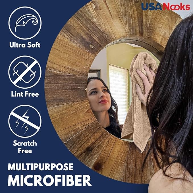 USANOOKS Microfiber Cleaning Cloth - Beige - 12Pcs (12.5x12.5 inch) High Performance - 1200 Washes, Ultra Absorbent Car Towel Traps Grime & Liquid for Streak-Free Mirror Shine - car Washing Cloth