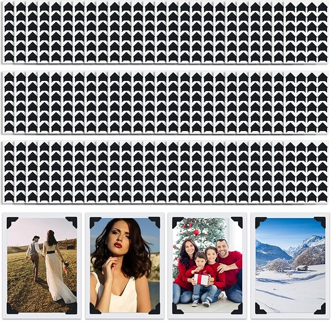 1200 Pcs Photo Corners Self Adhesive Black Picture Corners for Scrapbooking Stamping Supplies DIY Scrapbook Stickers Album Diary Personal Journal Diary Organizer Memory Book Picture Frames