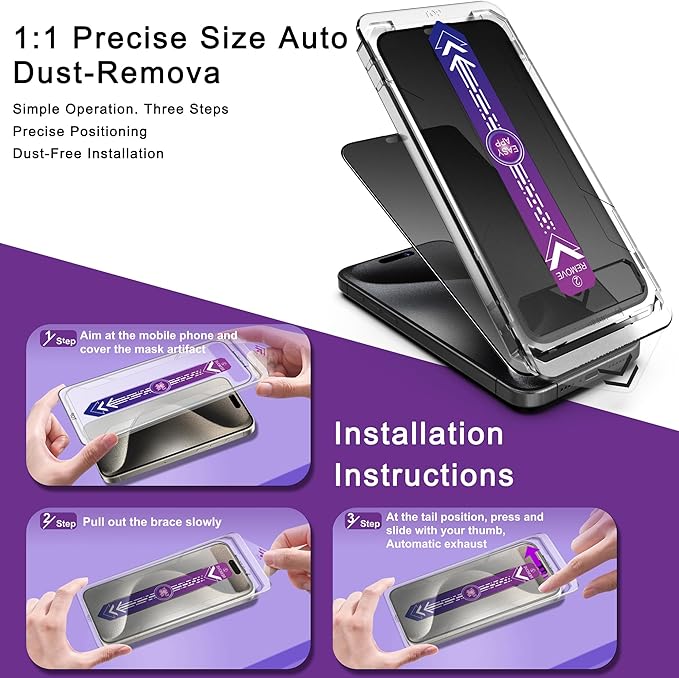 CHRYSHA 2 Pack Matte Privacy Screen Protector for iPhone 14 Pro Max/iPhone 15 Plus/iPhone 16 Plus, 9H Tempered Glass, Full Coverage, Anti-Fingerprint, Auto Dust-Elimination, No Bubble, Easy Installation