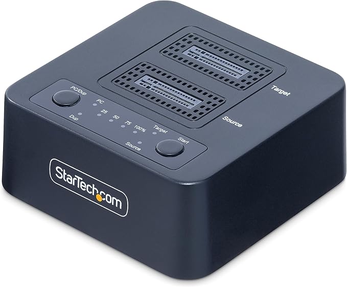 StarTech.com 1:1 M.2 NVMe Drive Duplicator, 90GBpm Standalone SSD Cloner/Copier, USB-C 3.2 20Gbps M.2 Dual-Bay Drive Dock, Black