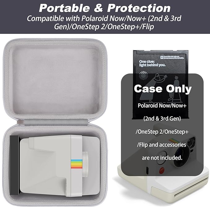 khanka Hard Carrying Case for Polaroid Now 3rd Gen I-Type,Now+ 3rd,Now 2nd,Now+ 2nd Gen,Flip,Originals Now I-Type,Originals Now+,I-2,OneStep+,OneStep 2 Instant Film Camera(Grey Case)
