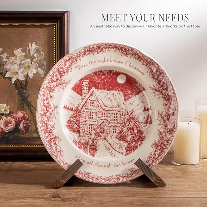 Plate Stand for Display - 6.5 Inch Plate Holder Display Stand, Wooden Picture Frame Holder, Decorative Table Top Easels
