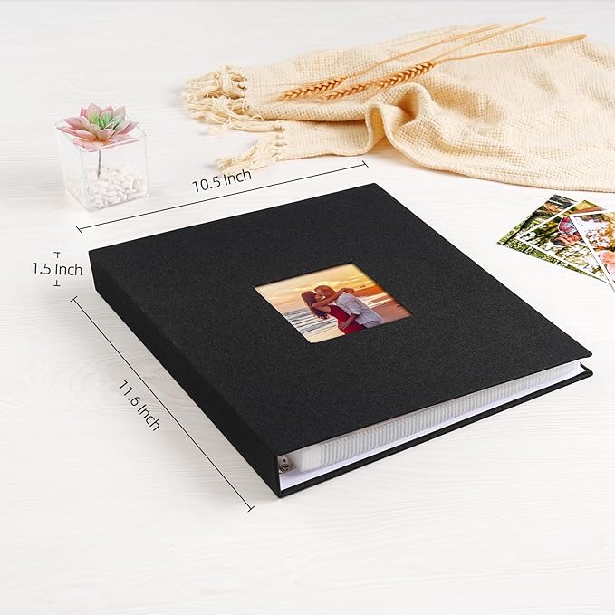 Mublalbum 8.5x11 Inch DIY Scrapbook Photo Album with 40 Plastic Sleeves 80 Pages Top-Loading Protectors, Linen Cover 3-Ring Binder for Baby Wedding Travel and DIY Projects (Black)