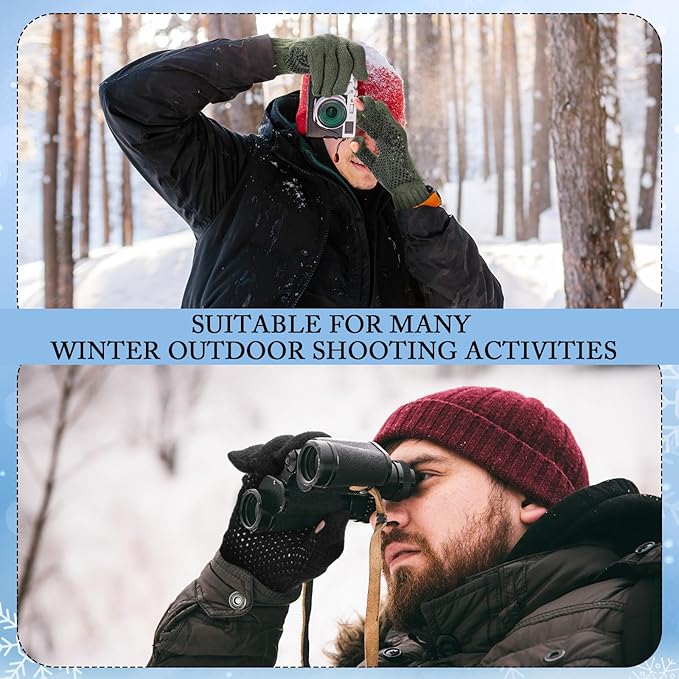 Geyoga 2 Pairs Wool Fingerless Fishing Gloves for Men Women Anti-Slip with Grip Dots Warm Winter Fly Ice Fishing Gloves
