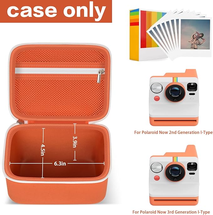 Portable Carrying Case Compatible with Polaroid Now 2nd/ for 3rd Generation I-Type Instant Camera/for Now/for Now+/ for OneStep 2 VF/for OneStep+ Instant Film with Mesh Pocket - Orange