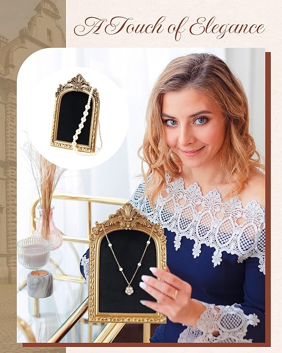Jewelry Display Stand Vintage Necklace Organizer Ring Holder Earring Tray Resin Jewelry Photography Props Frame with Velvet Backing for Gifts